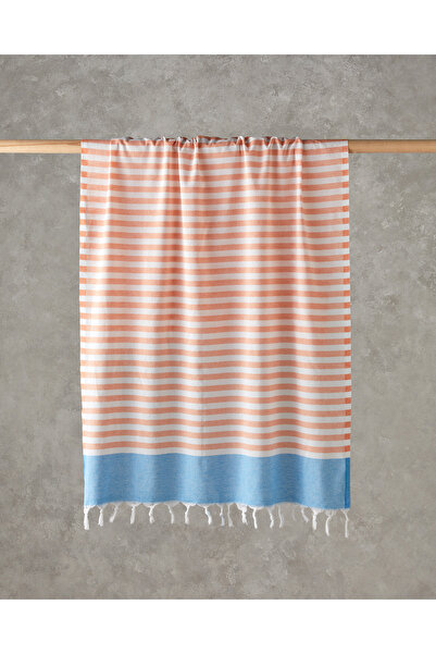 English Home Candy Rejenere Çizgili Peştamal 90x150 cm Turuncu-Açık Mavi