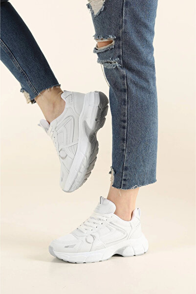 McDark Unisex Beyaz Günlük Snekars Spor Ayakkabı Topuk 4 Cm