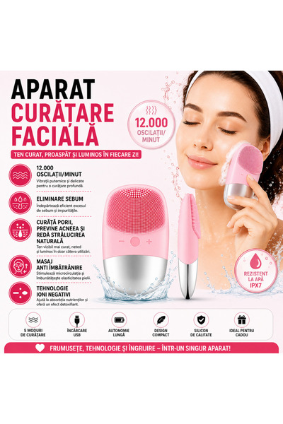 SMARTECH Dispozitiv portabil de curățare facială, 12000 oscilații/minut, vite...