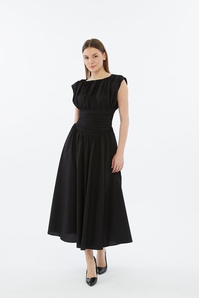 Generic Brand Women's Green Wide Bell-Bottom Skirt with Drawstring Waist Design, Short Sleeves, Fitted at the Waist, Pinterest Chic Equivalent Midi Dress.