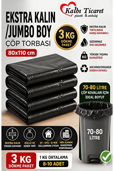 Kalbi Ticaret Ekstra Kalın Çöp Torbası 80x110 Cm Ev Taşınma Poşeti Siyah Çöp ...