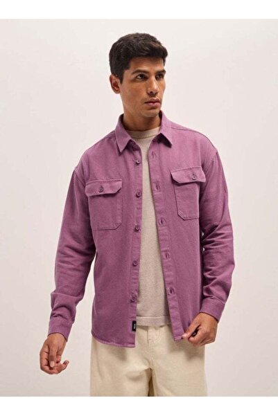 The Bear House Men's Pink Solid Relax Fit Overshirt for Every Occasion