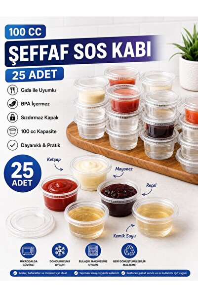 troykar 25 adet 100 cc Şeffaf Kapaklı Sos Kabı,Sızdırmaz Sosluk,Tadım Ketçap,...