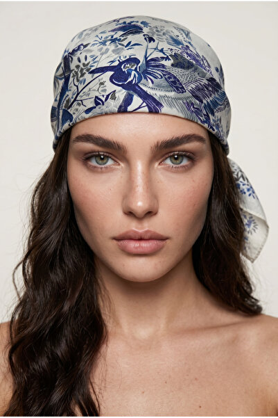 Alice İsstanbul Blue&Cream Floral Shawl&Scarf&Bandana 70X70