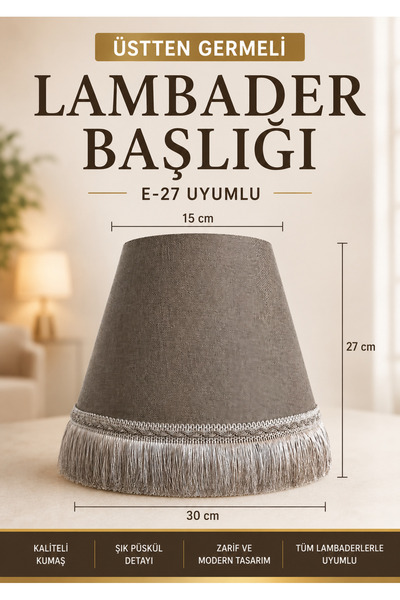 VENON Kahverengi Kumaş AYDINLATMA LAMBADER ŞAPKASI KAHVERENGİ PÜSKÜLLÜ