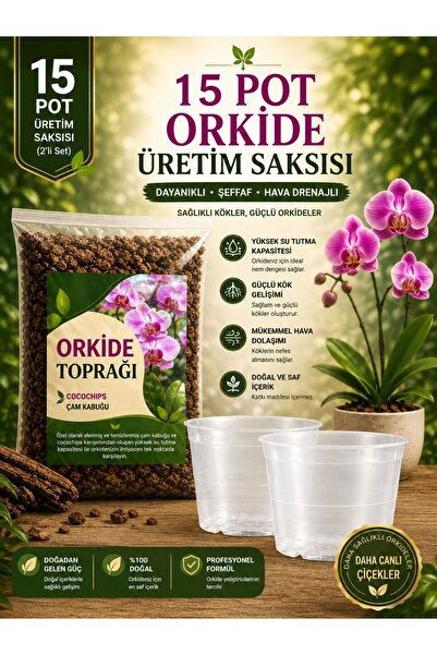 NEXVORİA Orkide Toprağı 5 LİTRE Ve / 2 Adet 15 Pot Orkide Üretim Saksısı