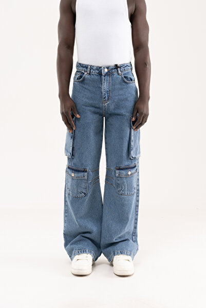 Machinist Erkek Yan Cepli Baggy Jean Pantolon Mavi