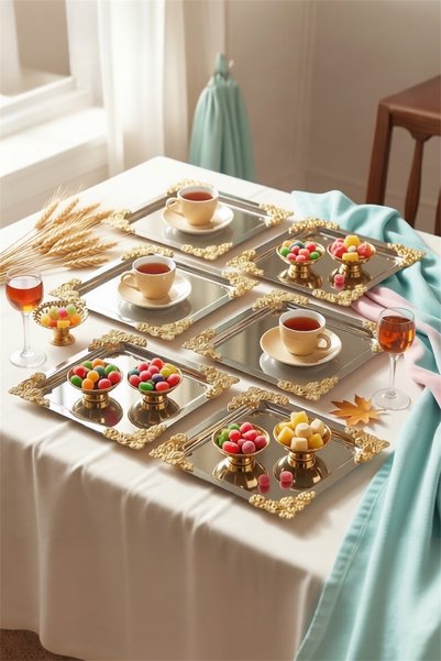 LOKMAN ZÜCCACİYE 6-Piece Silver Gold Rose 18/10 Steel Coffee Presentation Tray