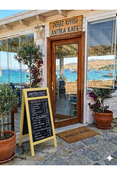 VEO STORE Ahşap Ayaklı Menü Panosu - Çift Taraflı Tebeşir Tahtası - Kafe Rest...