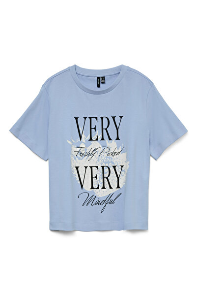 Vero Moda Buz Mavisi Kadın Baskılı T-Shirt VMYMA METTE SS TOP BOX JRS