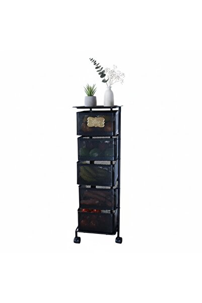 Simply Now 5 Katlı Metal Sebzelik Raf | Tekerlekli Katlanır Çok Amaçlı Organi...