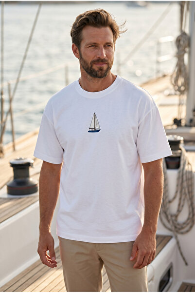 CANARSIE Marine Collection Oversize Tişört - Yelken Baskılı Premium %100 Pamu...