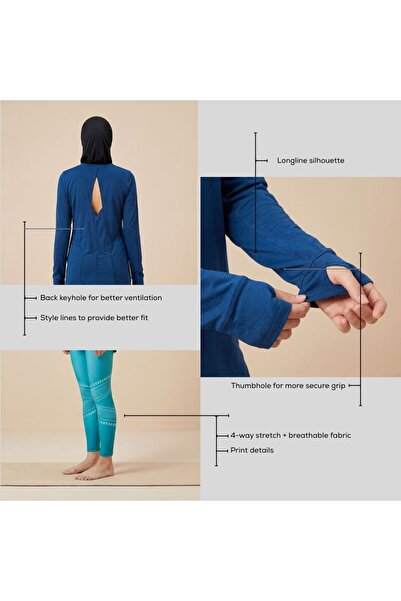 Zaecy Women’s Modest Workout Set – Blue & Turquoise | Full Coverage Long Sleeve Top & Leggings Co-ord, Breathable Stretch Activewear for Yoga, Pilates & Training –