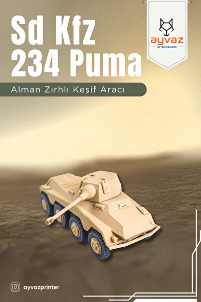 ayvazprinter SD KFZ 234 PUMA 1/35 Ölçek, 6,7x19,4x6,5 cm Boyutlu, Hareketli T...