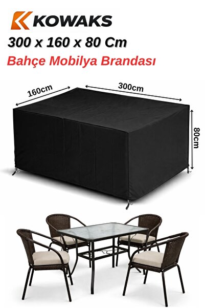 KOWAKS Bahçe Mobilya Brandası 300x160x80 Cm Masa Sandalye Koruma Örtüsü Kılıf...