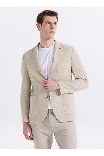 Fabrika Bej Erkek Slim Fit Armürlü Ceket CEKA- 3- JERSEY