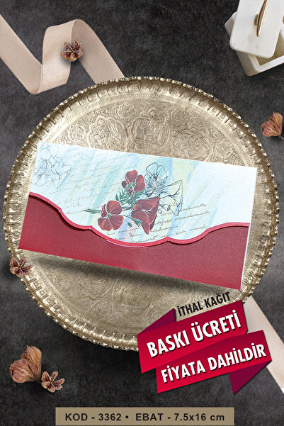 Cem Davetiye Düğün Nişan Nikah Kına Davetiyesi 3362 (100 ADET) Baskı Dahil