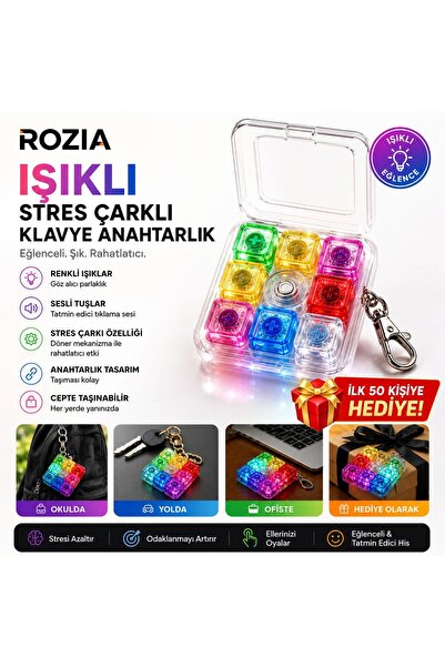 ROZIA Işıklı Stres Çarklı klavye 8 tuş stres çıkaran ışıklı tuş takımı anahta...