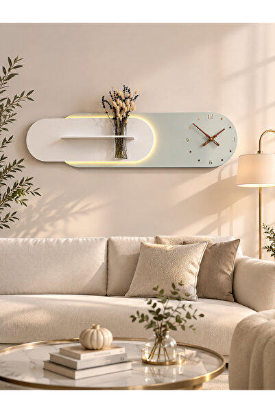SERENGETI ART KARDELEN AHŞAP PİLLİ LEDLİ İSKANDİNAV TARZI SALON DUVAR RAFI MO...