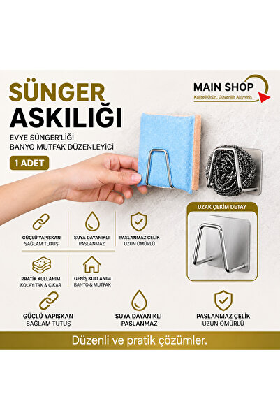 MAİN SHOP Suport adeziv pentru burete - Organizator inoxidabil pentru bucătăr...