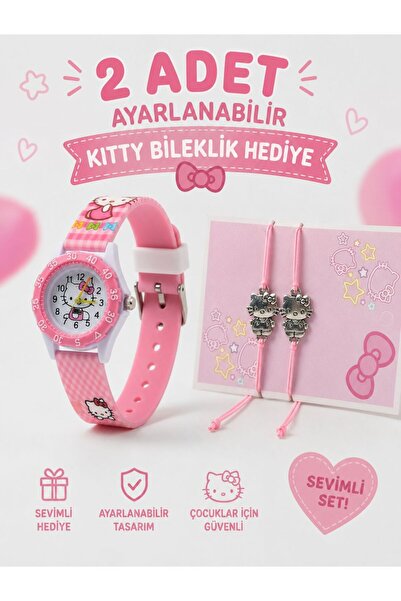 Ct Children's Wristwatch + 2 Adjustable Kitty Bracelets as a Gift – Pink Figu...
