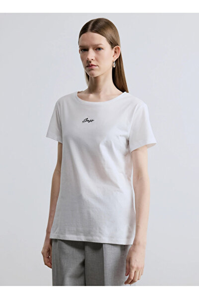 BOSS Beyaz Kadın Oversize Yazı Baskılı T-Shirt 50554696