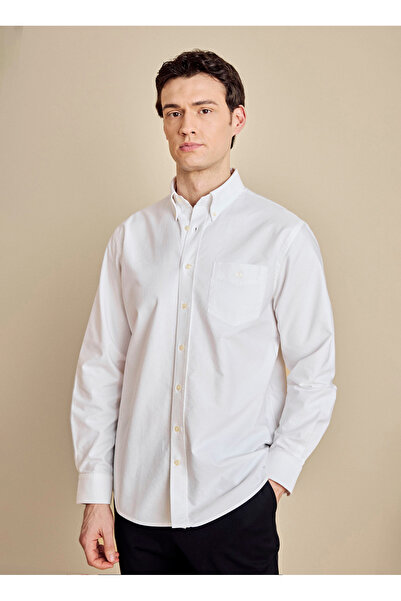 BROOKS BROTHERS Beyaz Erkek Düğmeli Regular Fit Nakışlı Gömlek BBSS26MSH020