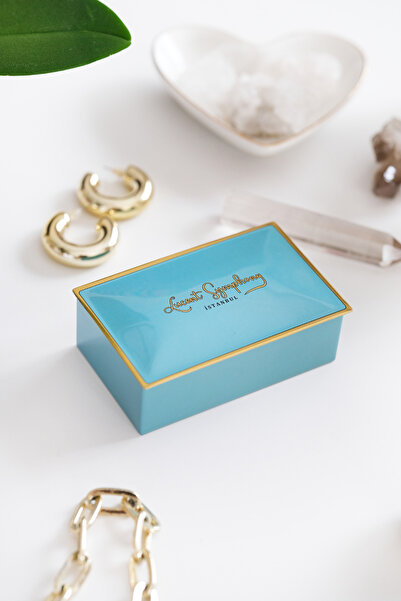 Daks Mavi & Gold (94 x 59 x 36 mm) - Premium Metal Hediye, Takı ve Saklama Ku...