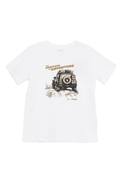 JEEP Ekru Erkek Çocuk Baskılı T-Shirt J6SB-TST7689