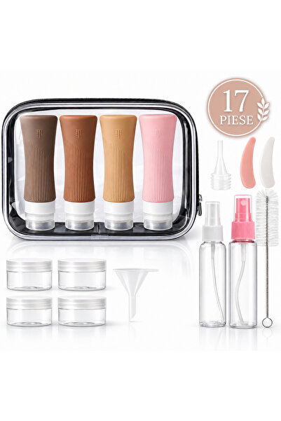 miraza Set 17 Recipiente Cosmetice Calatorie Avion, Sticlute Silicon 90 ml, A...