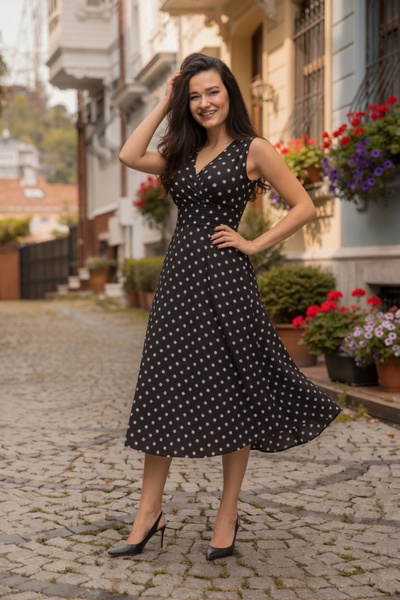 AZRA BUTİK Zero Sleeve Pointed Crepe Dress