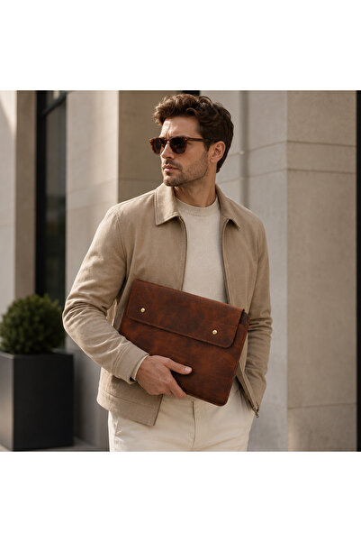 Oh Deer Leather Hakiki Deri MacBook Laptop Kılıfı 13-14 inç – 2 Bölmeli Mıkna...