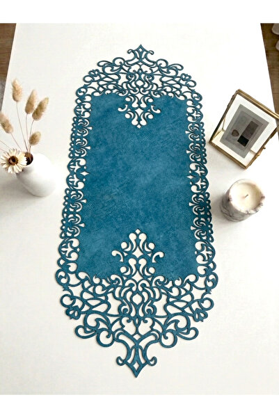 Ergüven Home Masuta de cafea Runner Tesatura din piele intoarsa albastra 40x1...