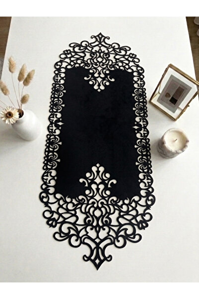 Ergüven Home Siyah Süet Kumaş Runner Sehpa Boyu 40x100cm