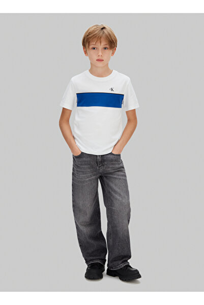 Calvin Klein Beyaz Erkek Çocuk Desenli T-Shirt IB0IB02609YAF