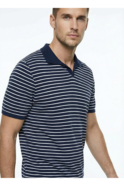 Fabrika Lacivert Erkek Regular Fit Çizgili Polo T-Shirt CM SERGIN N