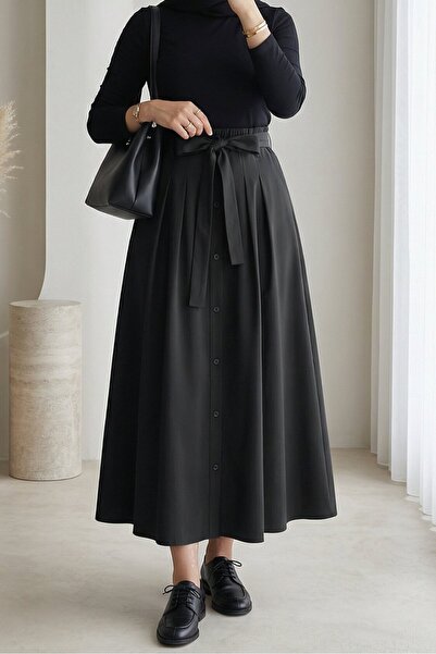 Modamorfo Buttoned Lace-Up Parachute Skirt - Black