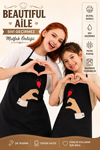 sevilya Beautiful Aile Sıvı Geçirmez Su Geçirmez Mutfak Önlüğü Yetişkin ve Ço...