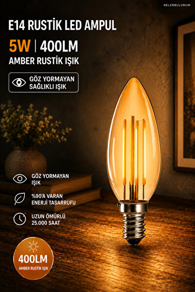 nelerbulurum KÜÇÜK DUYLU E14 400 LÜMEN 5W AMBER E14 RUSTİK AMPUL AVİZE APLİK ...