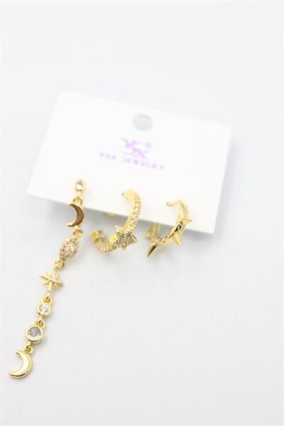 Generic Brand Triple moon and star earrings - gold