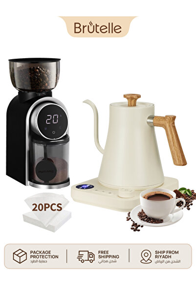 Brutelle Pour Over Coffee Maker Set Electric Gooseneck Kettle V02 Filters Bur...