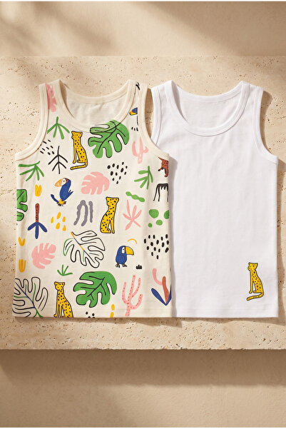 Katia&Bony Children's Safari Patterned 2-Pack Undershirt White/Multicolor