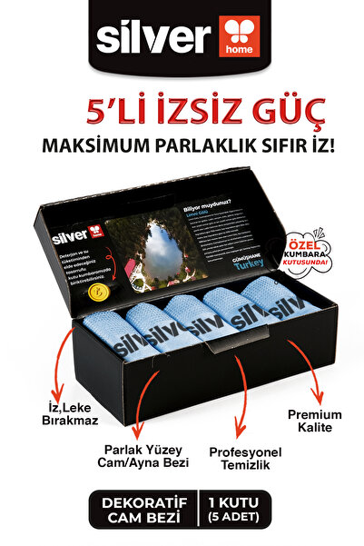 SİLVER HOME 5 Adet Mikrofiber Dekoratif Cam Bezi - Mavi
