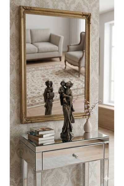 Kare Home Anne ve Çocuk Öpücüğü Bronz Renk Heykel-Dekoratif Biblo