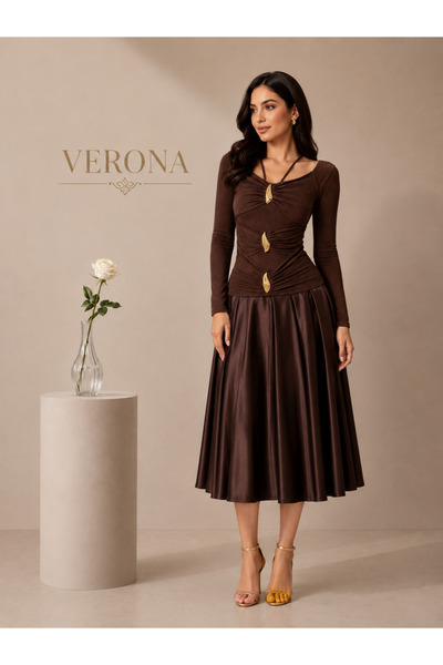 Verona Midi Evening Dress with Three-Dimensional Design and Ruffle Details an...