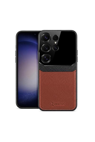 Zebana Samsung Galaxy S25 Ultra Uyumlu Kılıf Zebana Lens Deri Kılıf Kahverengi