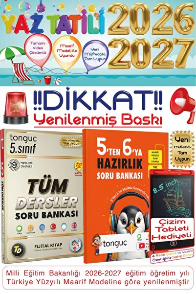 Tonguç Yayınları 5'ten 6'ya Hazırlık Kitabı & 5. Sınıf Tüm Dersler Fijital So...