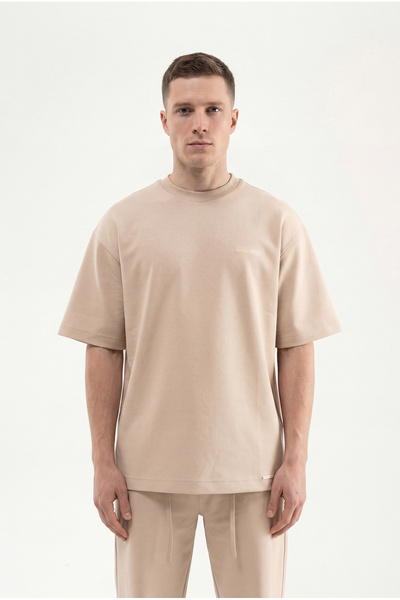 Machinist Tricou oversize Basic Double Face pentru bărbați, bej deschis