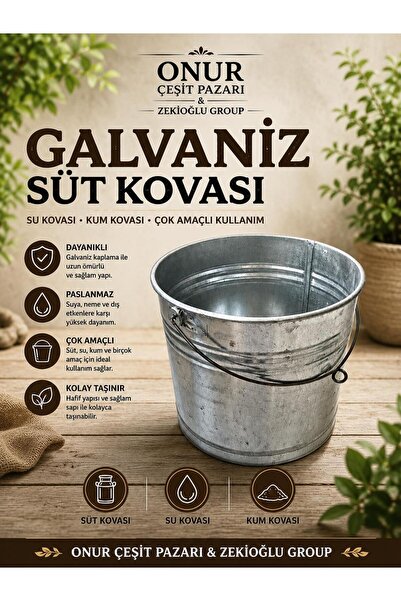 ÖZ ÖNCÜ Metal Galvaniz Su Kovası 27 cm Yuvarlak Su, Süt kovası