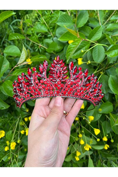 Red Bridal Crown with Crystal Gemstone